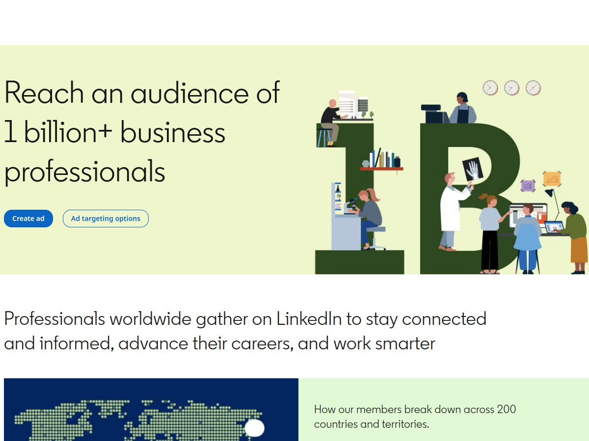 LinkedIn 官方受众页面：职业身份、区域分布与 B2B 定向维度
