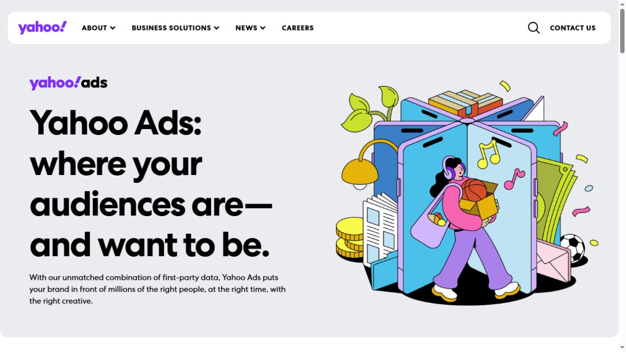 Yahoo Ads official page: identity, omnichannel reach and measurement